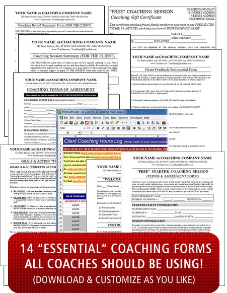 Coaching Client Forms, Client Logs, Contracts & Agreement Forms